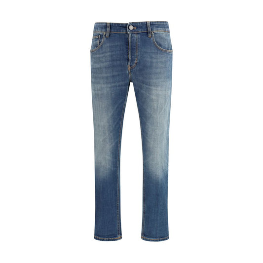 PT Torino Blue Cotton Tapered Jeans