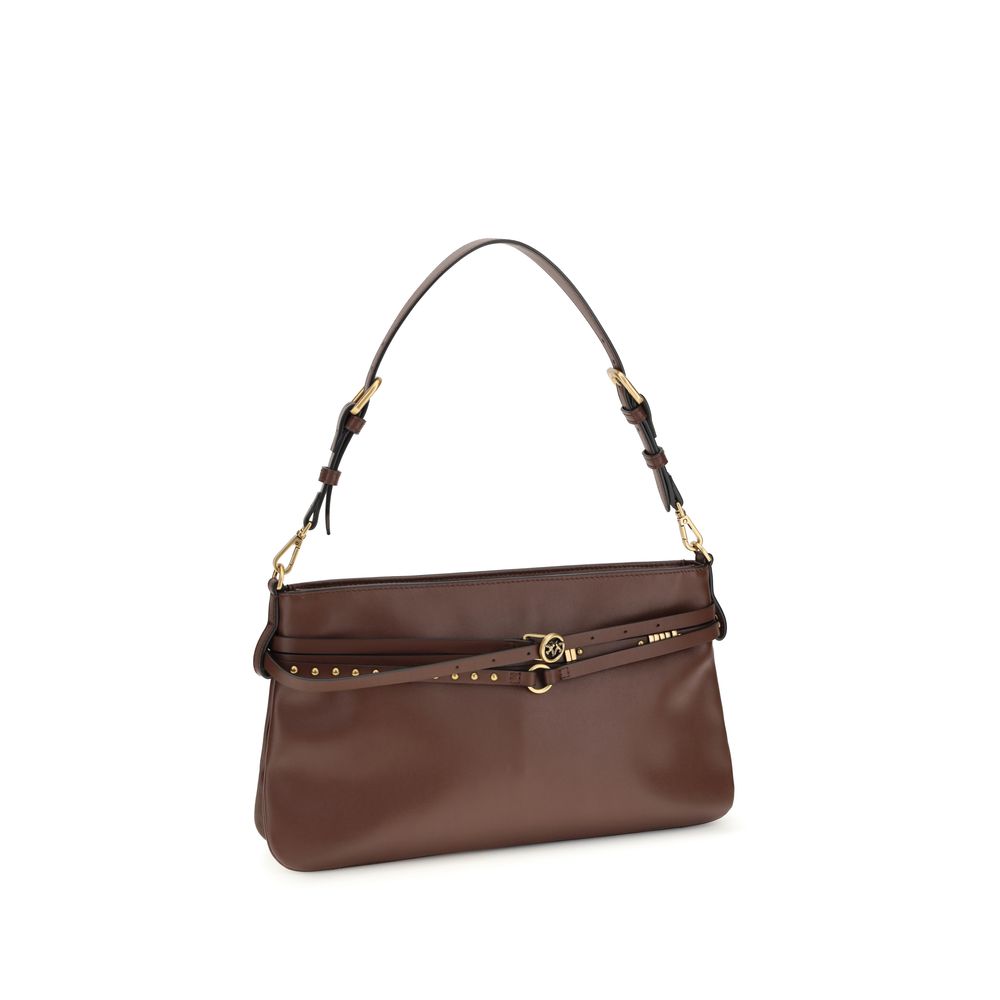 PINKO Brown Calf Leather Bos Taurus Shoulder Bag