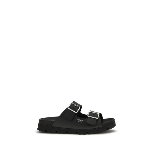 Prada Black Calf Leather Bos Taurus Flat Sandals