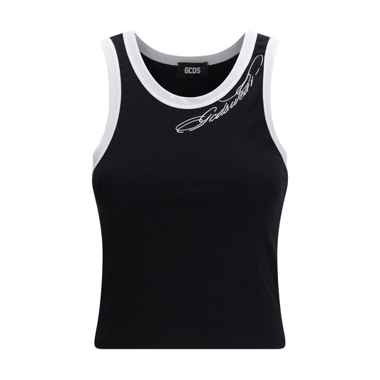 GCDS Black Cotton Tank Tops