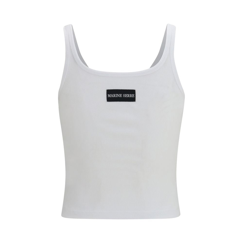 Marine Serre White Cotton Sleeveles T-Shirt