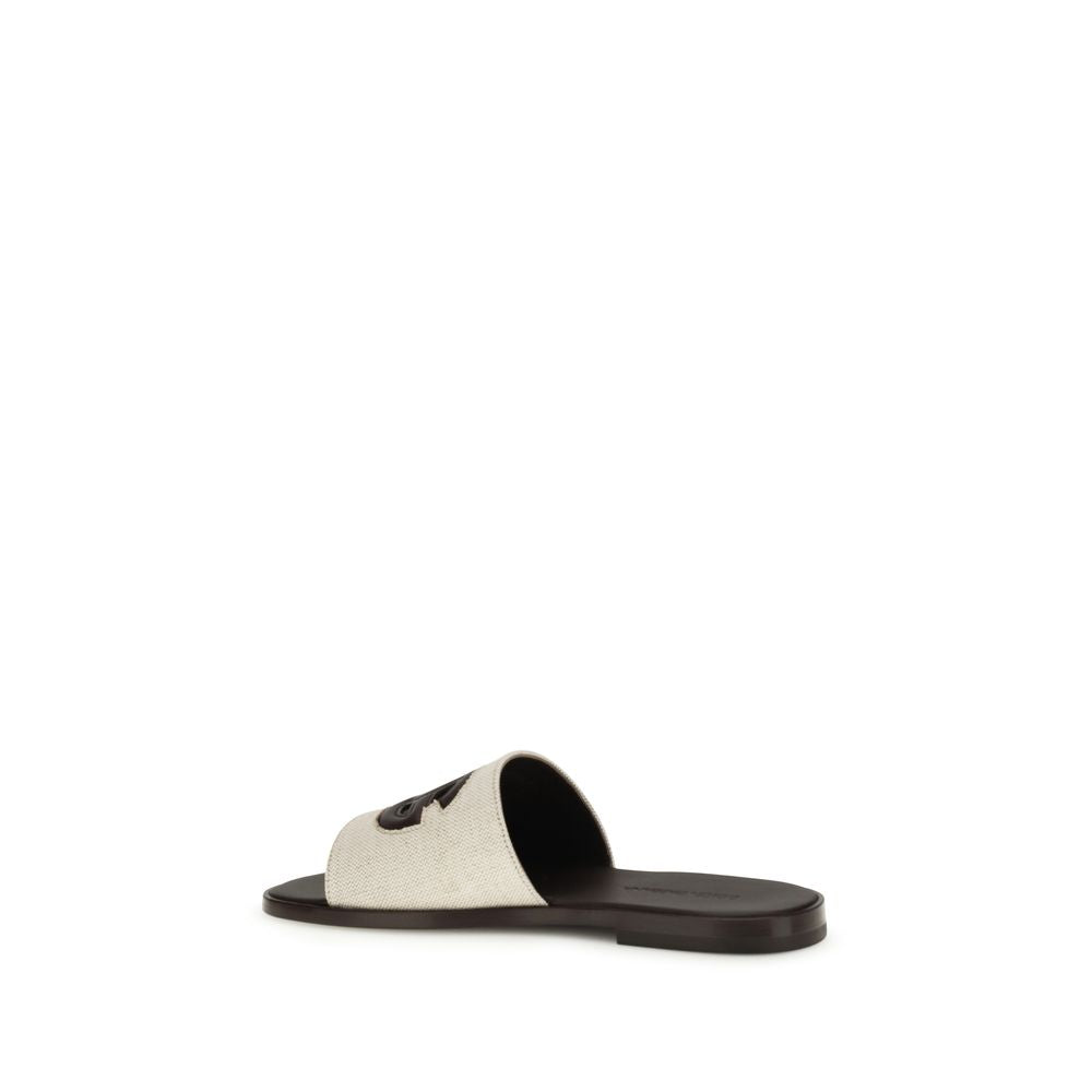 Dolce & Gabbana Beige Calf Leather Bos Taurus Flat Sandals