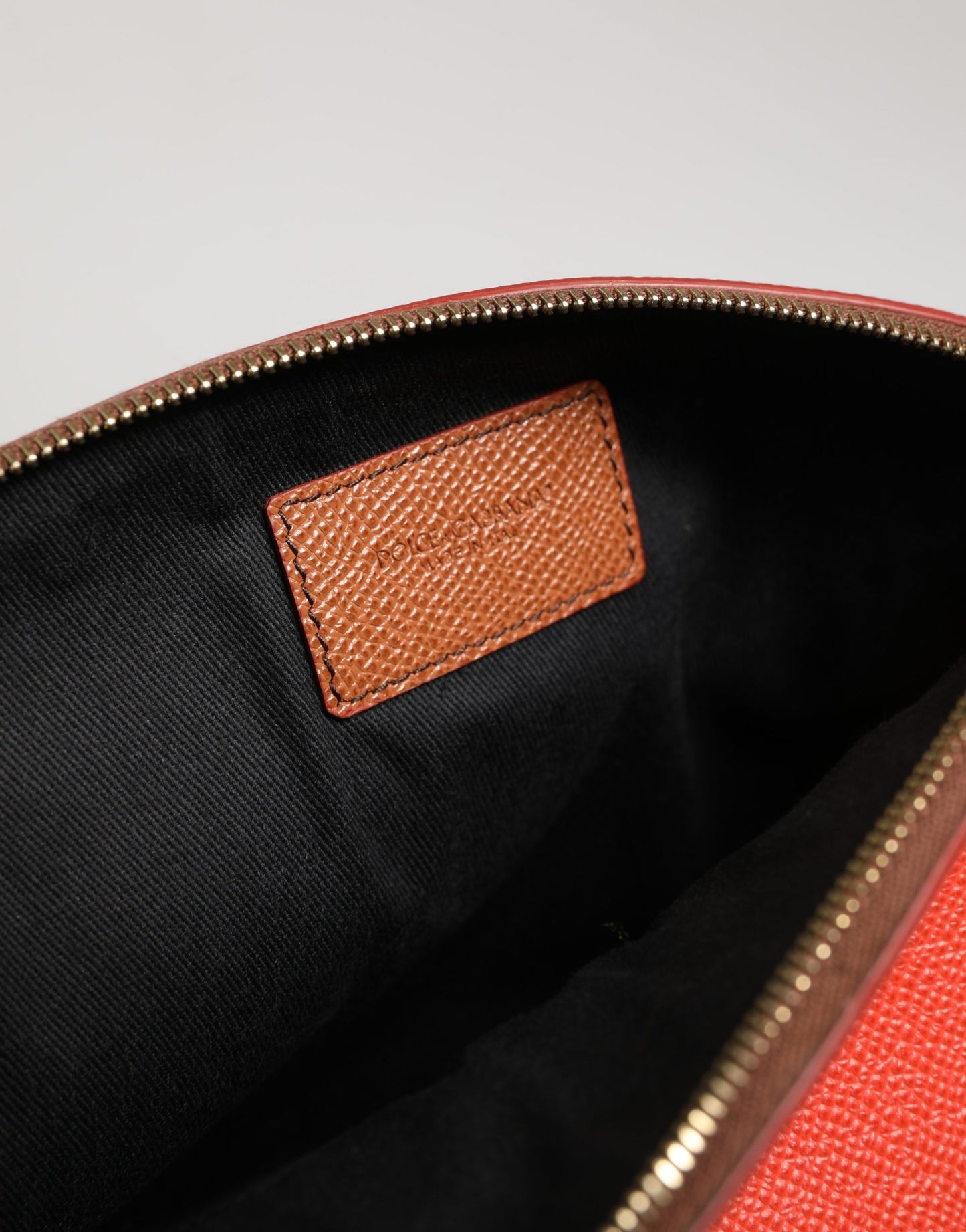 Dolce & Gabbana Orange Beige Leather DG Logo Zip Around Hand Purse Wallet