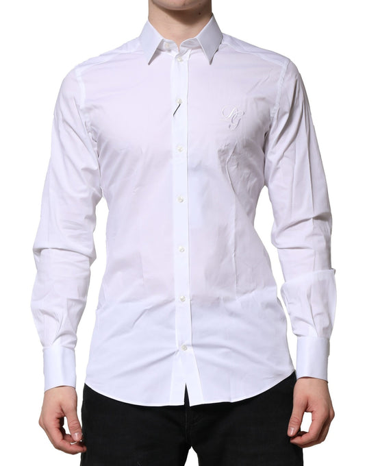 Dolce & Gabqbana White Cotton GOLD Long Sleeves Formal Shirt