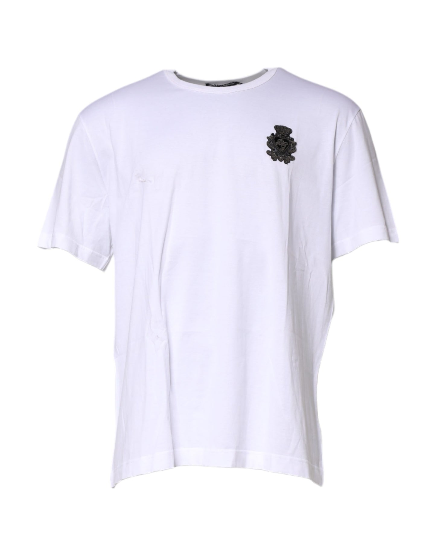 Dolce & Gabbana White Cotton Heraldic DG Crest Patch T-shirt