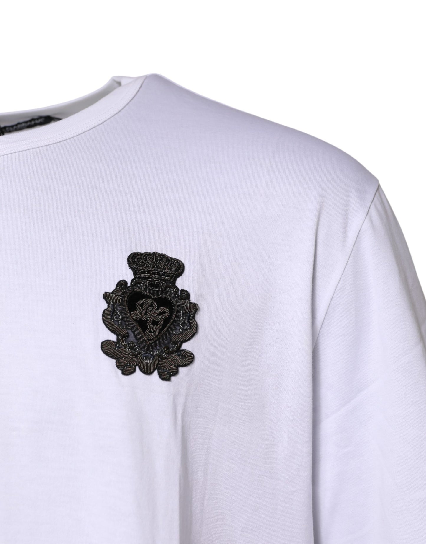 Dolce & Gabbana White Cotton Heraldic DG Crest Patch T-shirt