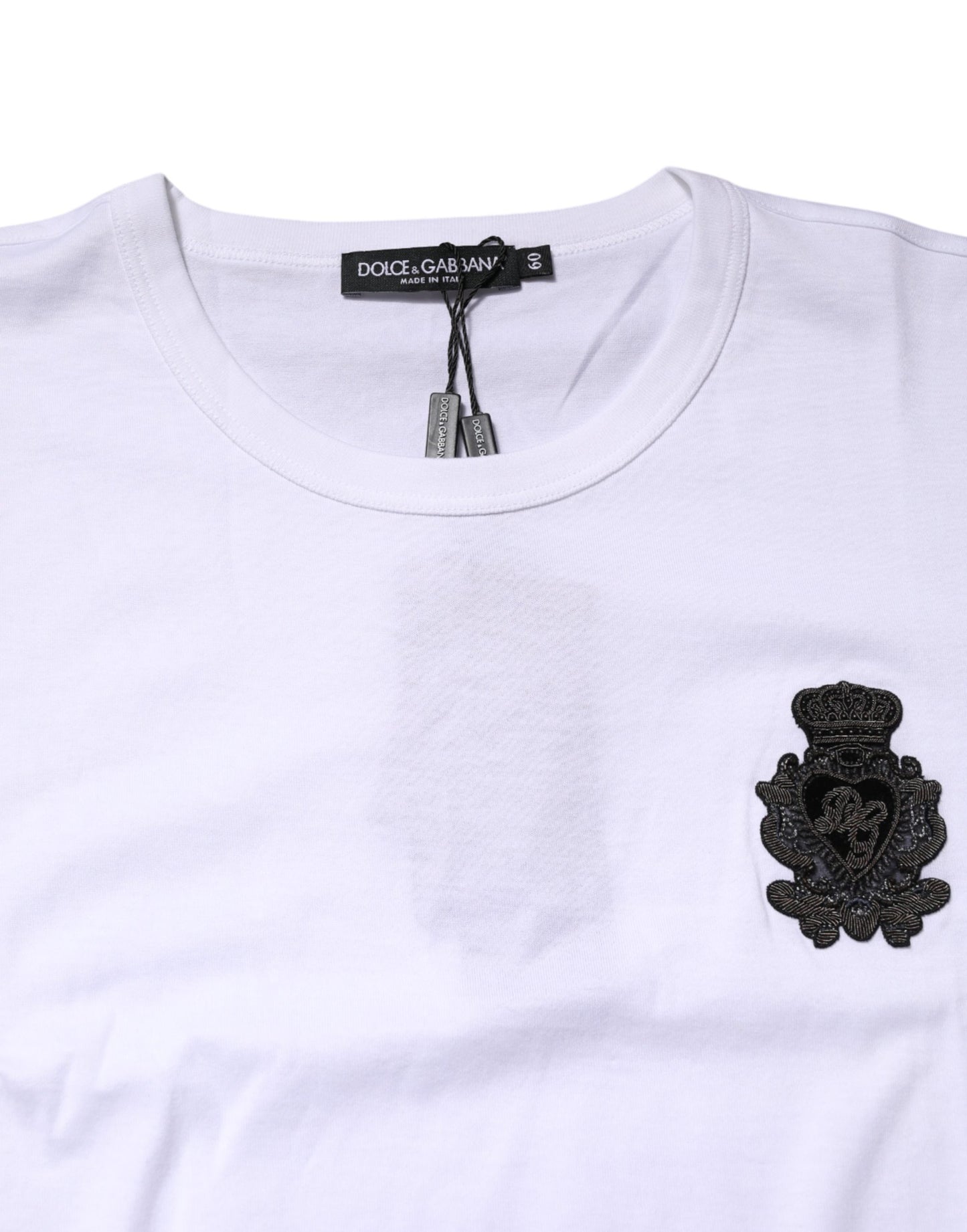 Dolce & Gabbana White Cotton Heraldic DG Crest Patch T-shirt