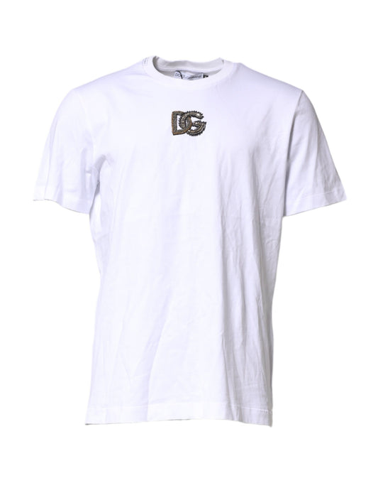 Dolce & Gabbana White Cotton DG Logo Embroidery Men T-shirt