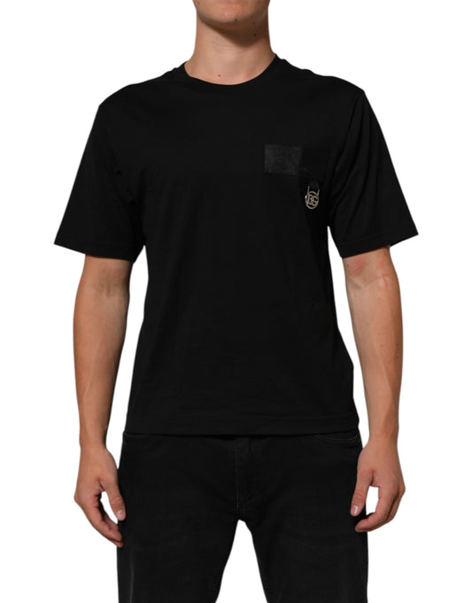 Dolce & Gabbana Black Cotton Logo Plaque Crew Neck T-shirt