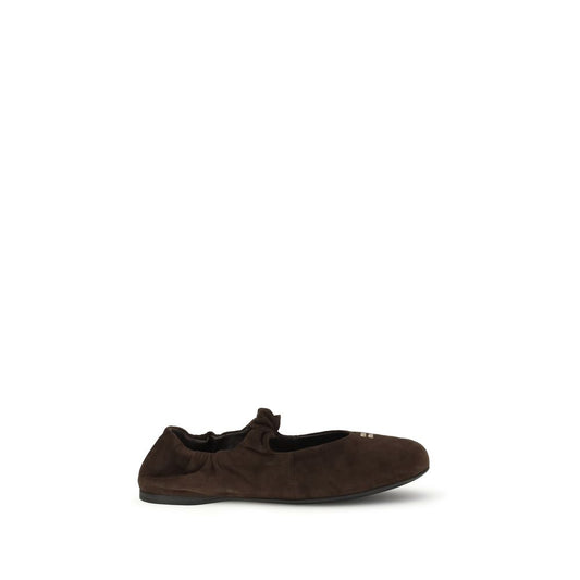 Miu Miu Brown Calf Leather Bos Taurus Ballet Flats