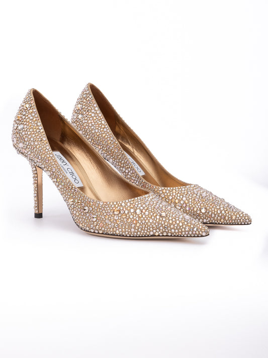 Jimmy Choo Light Bronze Crystal Love 85 Pumps