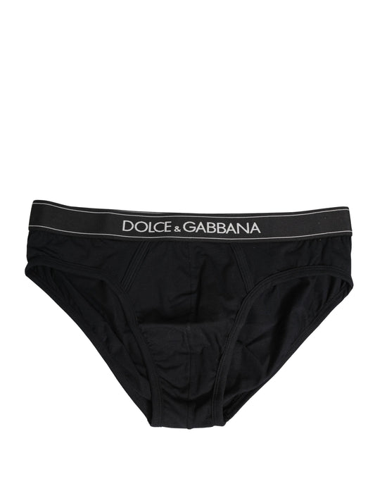 Dolce & Gabbana Black Cotton Logo Waistband Midi Brief Underwear