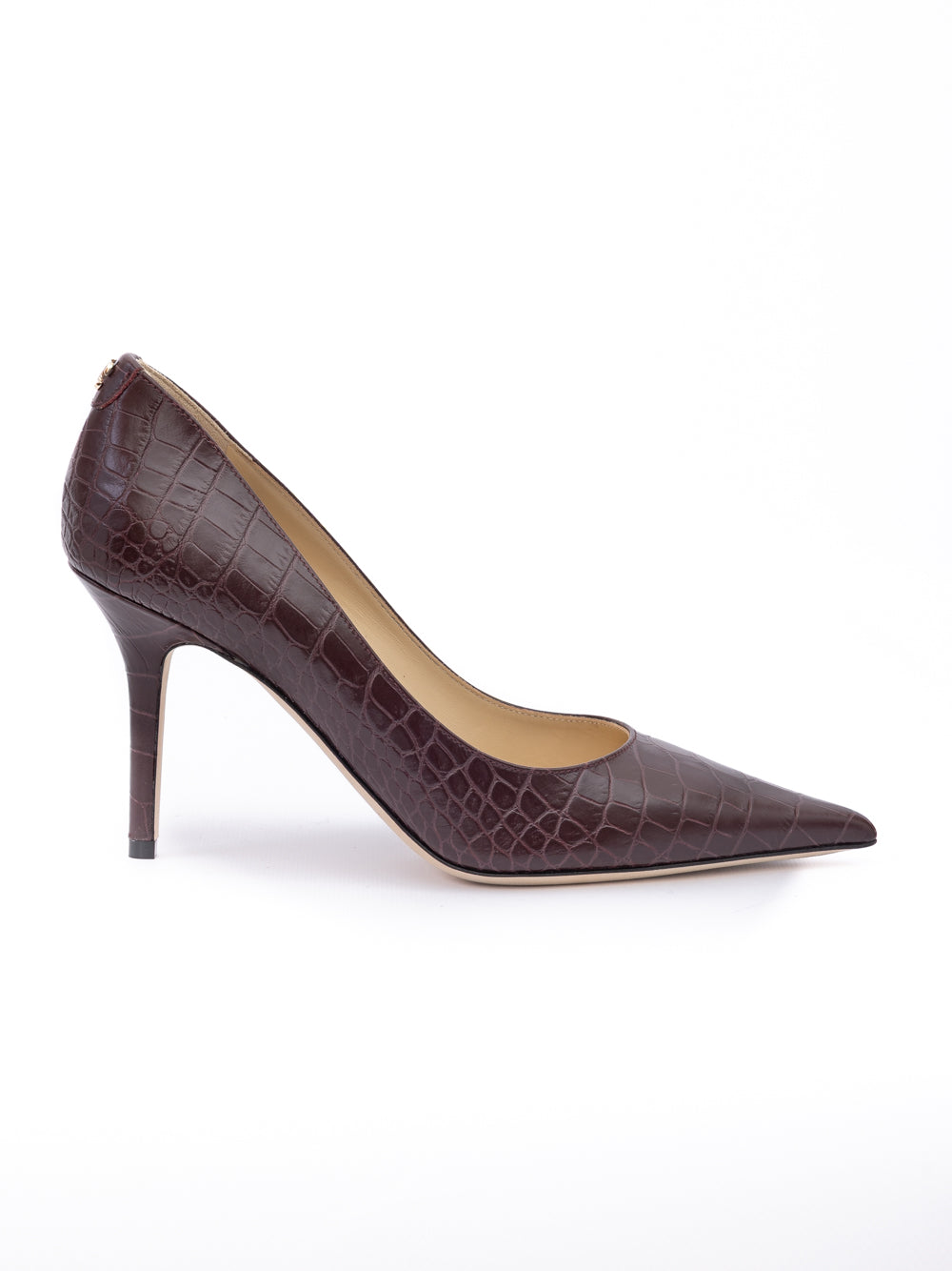 Jimmy Choo Burgundy Croco Embossed Leather Agnes Pumps