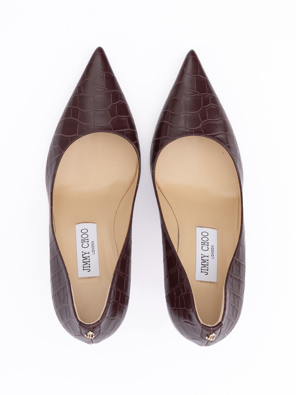 Jimmy Choo Burgundy Croco Embossed Leather Agnes Pumps