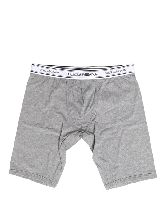 Dolce & Gabbana Gray Cotton Logo Waistband Midi Boxer Underwear