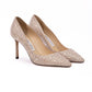Jimmy Choo Honey Gold Shimmer Suede Crystals Romy 85 pumps