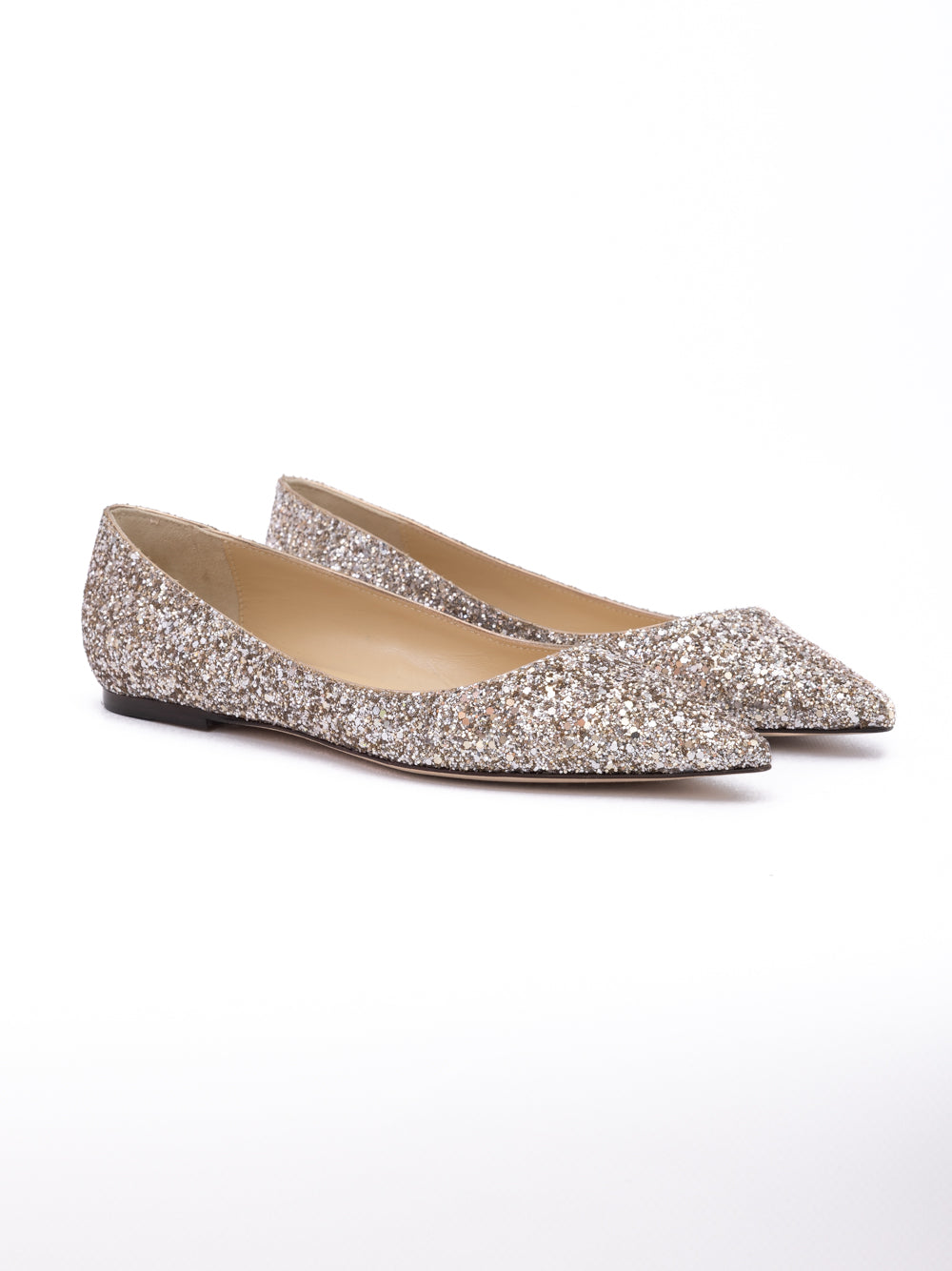 Jimmy Choo Rose Gold Glitter Fabric Alina Ballet Flat
