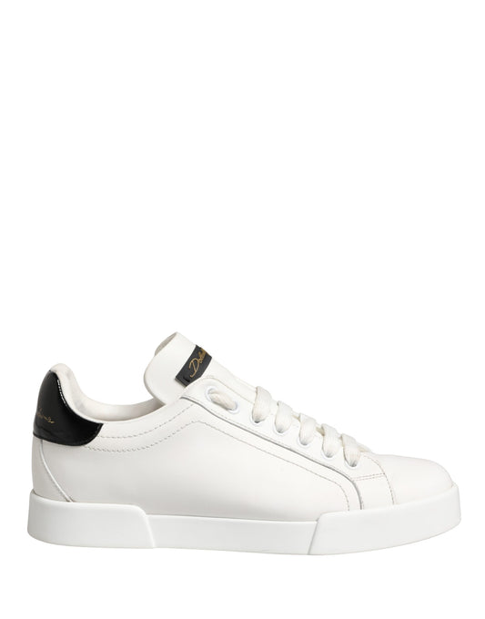 Dolce & Gabbana White Black Portofino Leather Sneakers Shoes