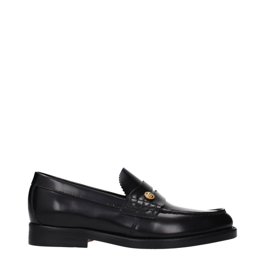 Versace Black Leather Slip-On Loafers