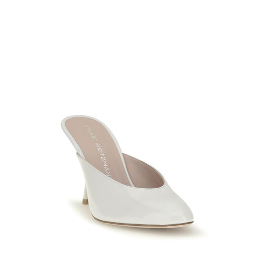 Stuart Weitzman White Calf Leather Bos Taurus Mules