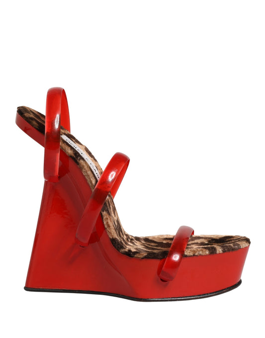 Dolce & Gabbana Red Lacquer Platform Wedge Sandals Shoes
