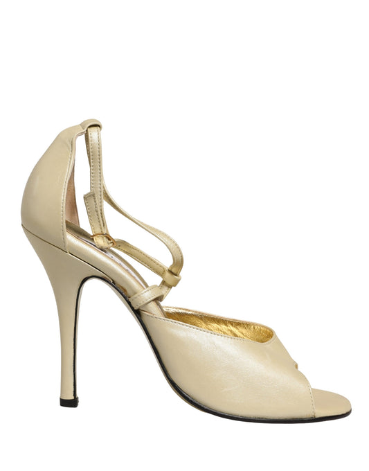 Dolce & Gabbana Beige Leather Stiletto Heels Sandals Shoes