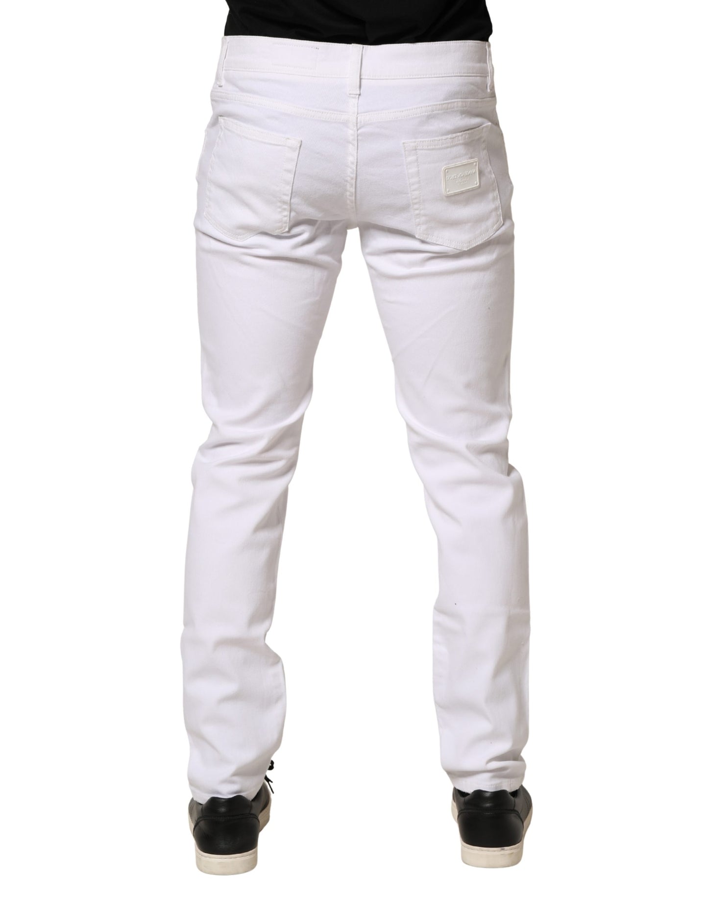 Dolce & Gabbana White Cotton Tattered Men Slim Fit Denim Jeans
