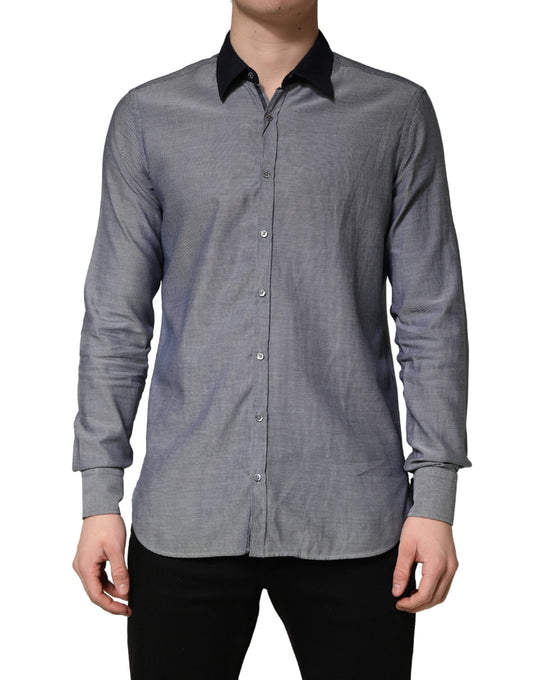 Hamaki-Ho Dark Blue Cotton Long Sleeves Collared Dress Formal Shirt