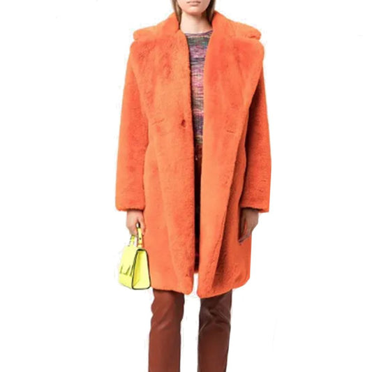 Apparis Orange Faux Fur Coat