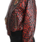 Dolce & Gabbana Red Leopard Bomber Leather Jacket with Crystal Buttons