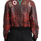 Dolce & Gabbana Red Leopard Bomber Leather Jacket with Crystal Buttons