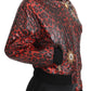 Dolce & Gabbana Red Leopard Bomber Leather Jacket with Crystal Buttons