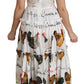 Dolce & Gabbana Elegant White Rooster Print Sheath Midi Dress