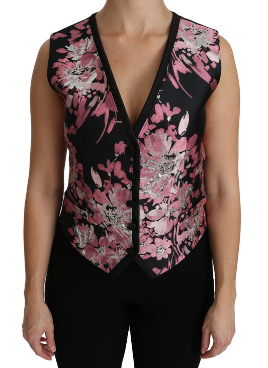 Dolce & Gabbana Elegant Floral Brocade Plunging Vest Top