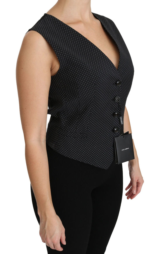 Dolce & Gabbana Chic Black Dotted Wool Blend Sleeveless Vest