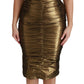 Dolce & Gabbana Gold Stretch Lame Ruched Dress