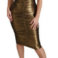 Dolce & Gabbana Gold Stretch Lame Ruched Dress