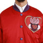 Dolce & Gabbana Vibrant Red Bomber Jacket with Multicolor Motif