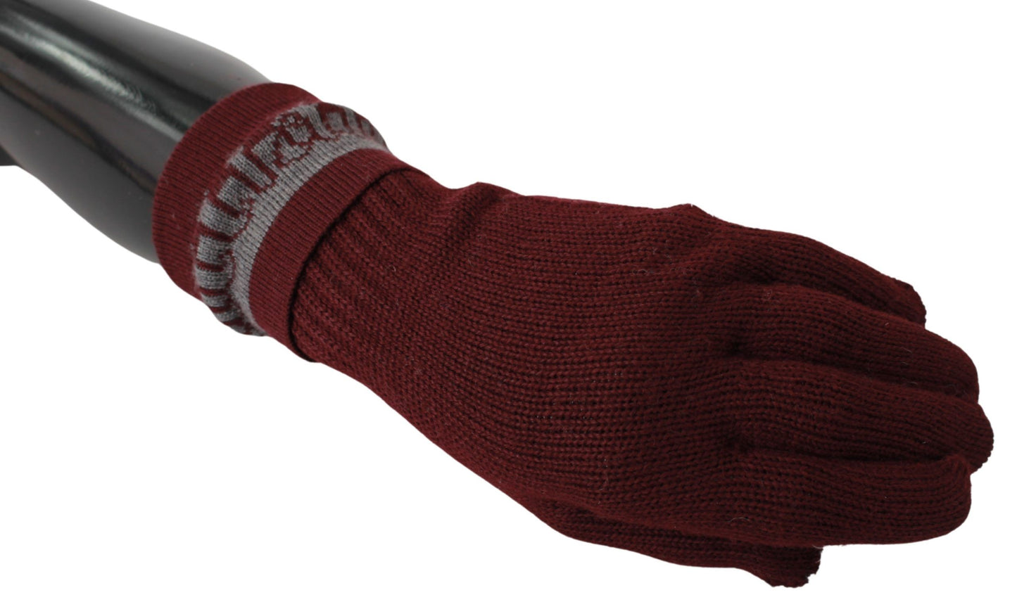 John Galliano Maroon Wool-Blend Designer Gloves