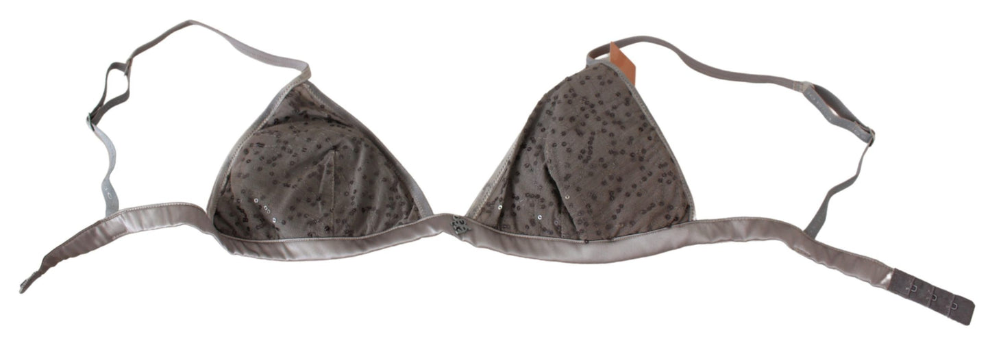 Ermanno Scervino Sequined Gray Triangolo Bra Luxury Underwear