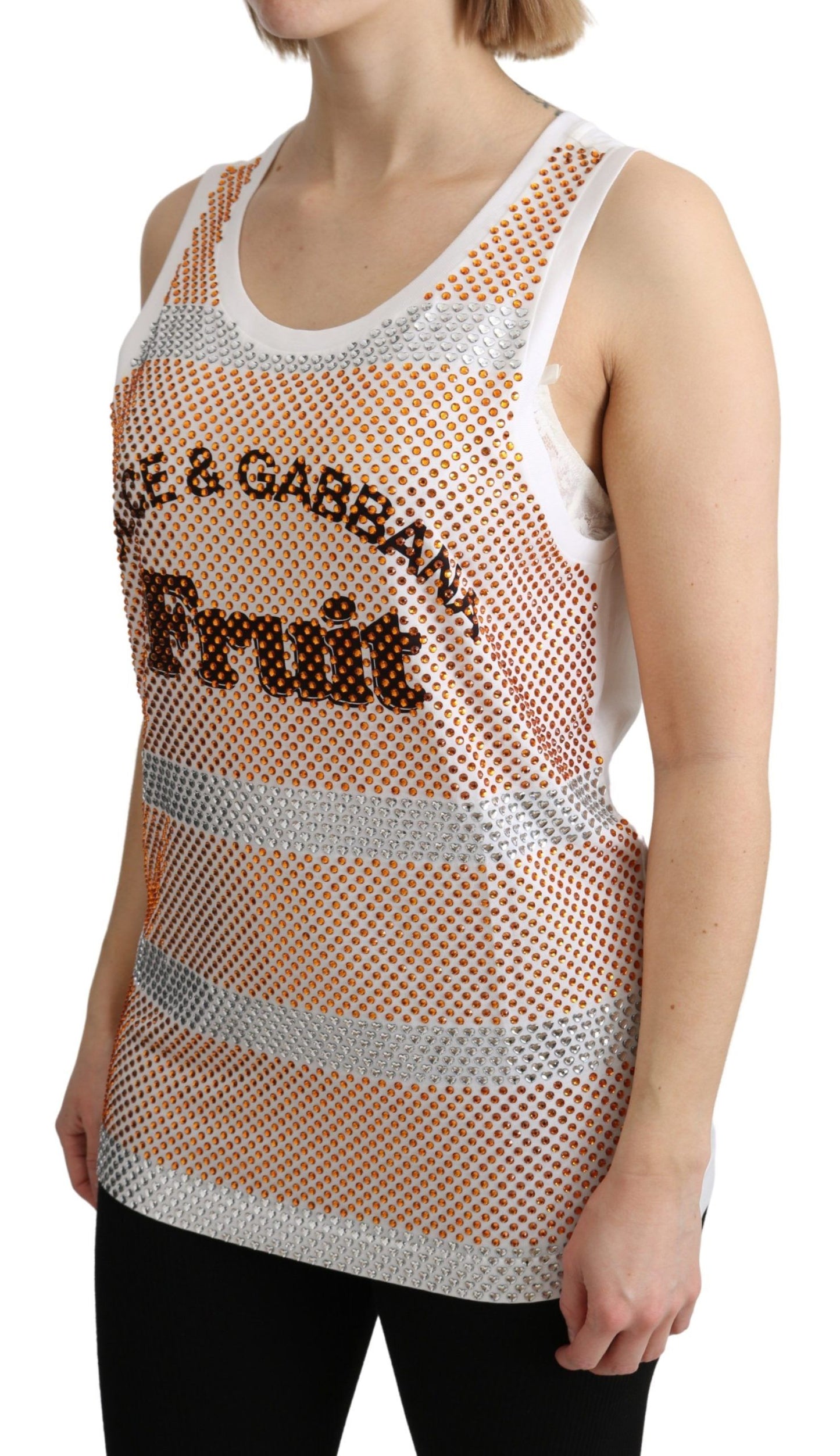 Dolce & Gabbana Crystal Embellished Sleeveless Cotton Top