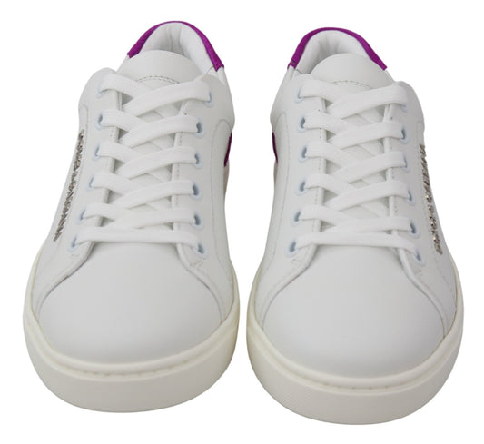 Dolce & Gabbana Chic White Leather Sneakers with Purple Accents