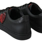 Dolce & Gabbana Black Leather Love Heart Sneakers Womens Shoes