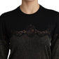 Dolce & Gabbana Black Shiny Lurex Lace Insert Pullover Top