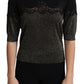 Dolce & Gabbana Black Shiny Lurex Lace Insert Pullover Top