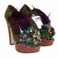 Dolce & Gabbana Green Leather Crystal Platform Sandal Shoes
