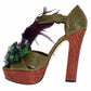 Dolce & Gabbana Green Leather Crystal Platform Sandal Shoes