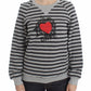 Exte Chic Gray Striped Crew-Neck Sweater