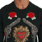 Dolce & Gabbana Green Crystal Heart Roses Gun Sweater