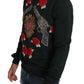 Dolce & Gabbana Green Crystal Heart Roses Gun Sweater